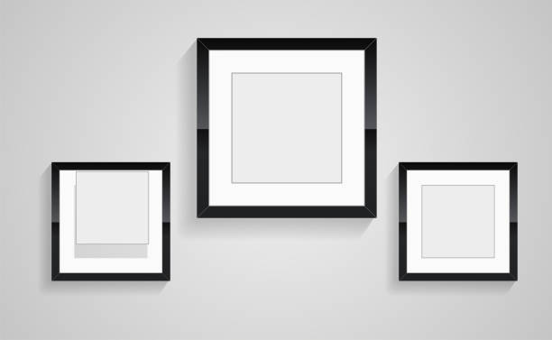 istock Three rectangles frame of picture in on wall art decorection design vector, groups of three black blank Realistic rectangle blank black picture frames with shadow collection 1487676031