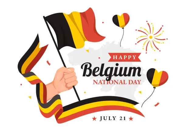 Vector illustration of Happy Belgium Independence Day on July 21 Vector Illustration with Waving Flag Background in Flat Cartoon Hand Drawn for Landing Page Templates