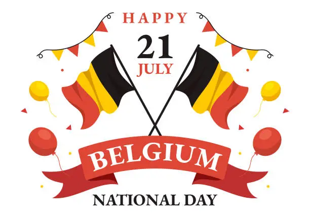 Vector illustration of Happy Belgium Independence Day on July 21 Vector Illustration with Waving Flag Background in Flat Cartoon Hand Drawn for Landing Page Templates