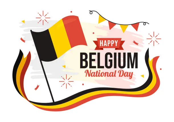 Vector illustration of Happy Belgium Independence Day on July 21 Vector Illustration with Waving Flag Background in Flat Cartoon Hand Drawn for Landing Page Templates