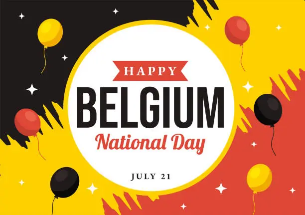 Vector illustration of Happy Belgium Independence Day on July 21 Vector Illustration with Waving Flag Background in Flat Cartoon Hand Drawn for Landing Page Templates