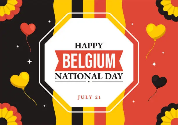 Vector illustration of Happy Belgium Independence Day on July 21 Vector Illustration with Waving Flag Background in Flat Cartoon Hand Drawn for Landing Page Templates