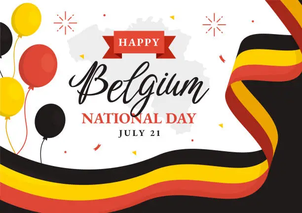 Vector illustration of Happy Belgium Independence Day on July 21 Vector Illustration with Waving Flag Background in Flat Cartoon Hand Drawn for Landing Page Templates