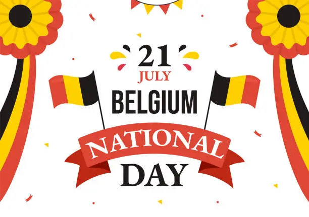 Vector illustration of Happy Belgium Independence Day on July 21 Vector Illustration with Waving Flag Background in Flat Cartoon Hand Drawn for Landing Page Templates