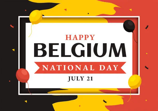 Vector illustration of Happy Belgium Independence Day on July 21 Vector Illustration with Waving Flag Background in Flat Cartoon Hand Drawn for Landing Page Templates