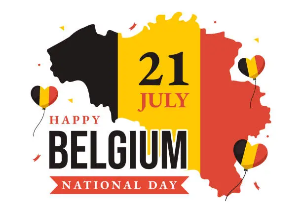 Vector illustration of Happy Belgium Independence Day on July 21 Vector Illustration with Waving Flag Background in Flat Cartoon Hand Drawn for Landing Page Templates