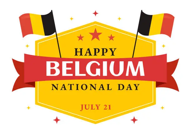 Vector illustration of Happy Belgium Independence Day on July 21 Vector Illustration with Waving Flag Background in Flat Cartoon Hand Drawn for Landing Page Templates