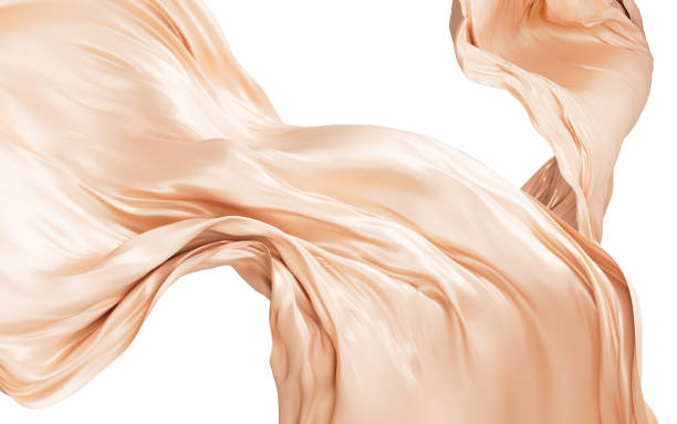 istock Brown silk fabric, gold cloth material flying in the wind , 3d rendering. 1487676679