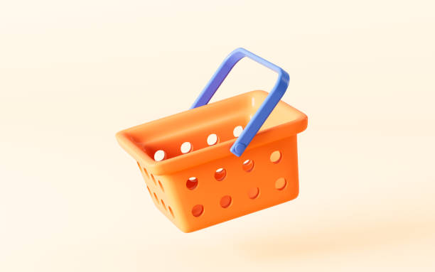 istock Empty shopping basket in the yellow background, 3d rendering. 1487676694