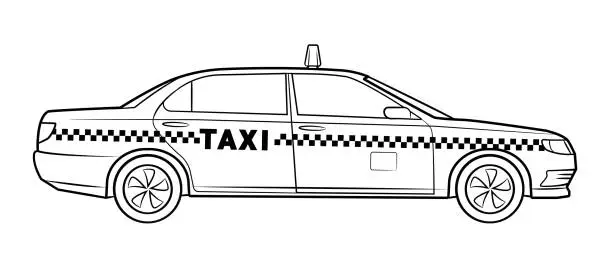 Vector illustration of Taxi car - black and white vector stock illustration.