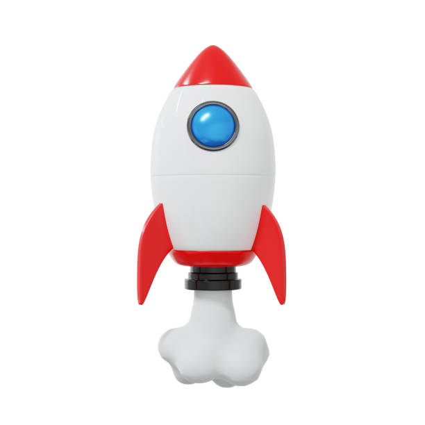 istock 3d cartoon red rocket launch element isolated on white background. 3d cartoon red rocket launch element. 3d cartoon red rocket launch element render illustration 1487678244