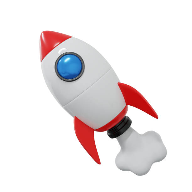 istock 3d cartoon red rocket launch element isolated on white background. 3d cartoon red rocket launch element. 3d cartoon red rocket launch element render illustration 1487678245