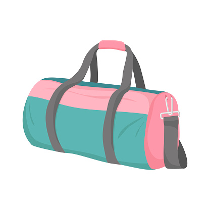 Gym bag vector illustration isolated on white background. The concept of a healthy lifestyle, sports equipment. Image for sports design, stickers, web design element.