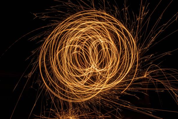 istock Light trail long exposure shot of fireworks background texture 1487681349