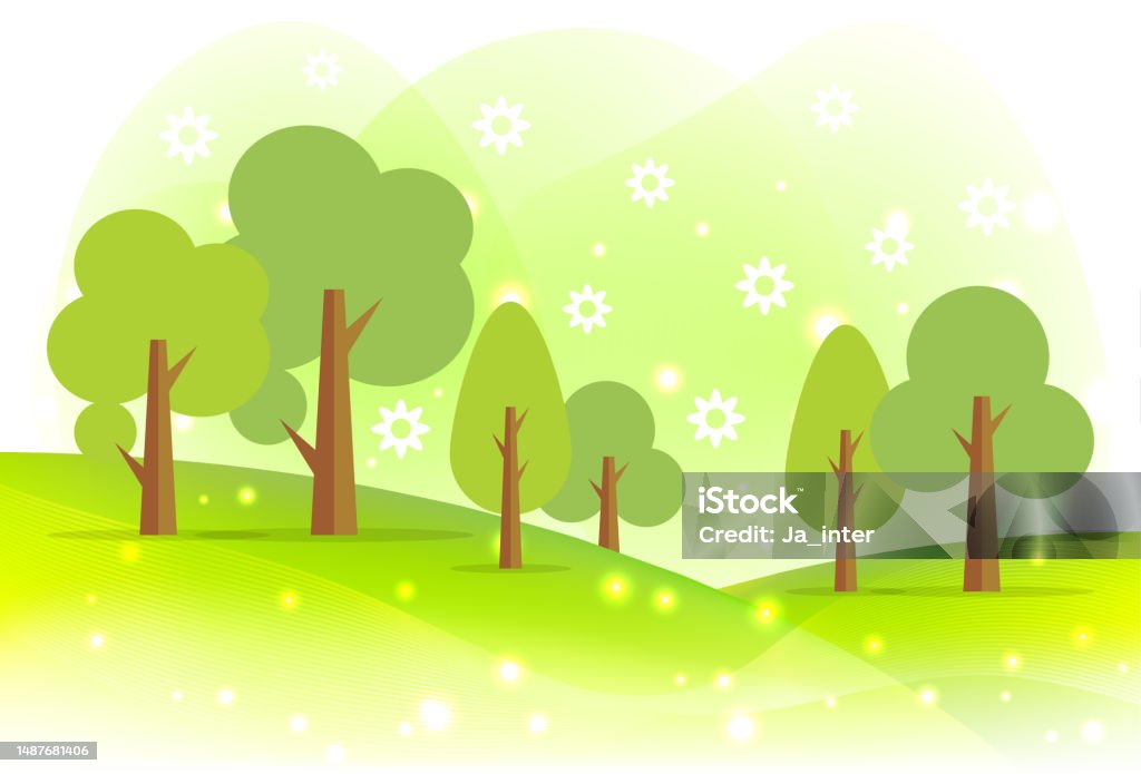 Cartoon Trees In Spring Background Stock Illustration - Download Image ...