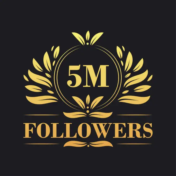 Vector illustration of 5M Followers celebration design. Luxurious 5M Followers logo for social media followers