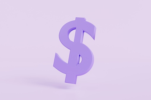 Dollar sign on purple background.Dollar Currency money icon.Symbol of investment, savings and business.money management.Saving and money growth concept.Dollar Coin.3D render,Illustration.