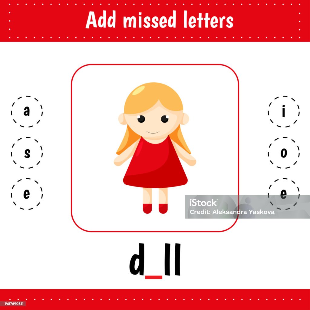 Add Missed Letters Doll Toy Learning English Words Worksheets For Kids