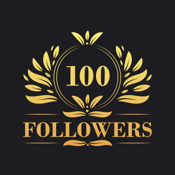 Vector illustration of 100 Followers celebration design. Luxurious 100 Followers logo for social media followers