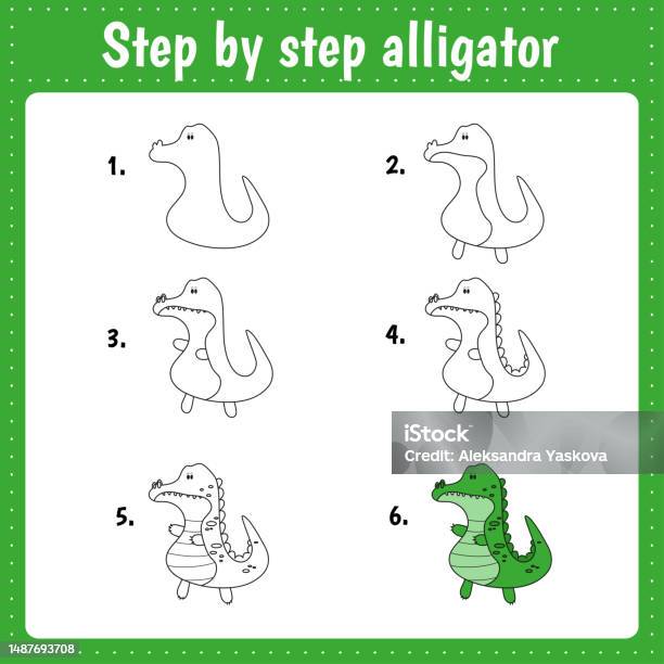 Drawing Lesson For Children How To Draw Alligator Drawing Tutorial Step