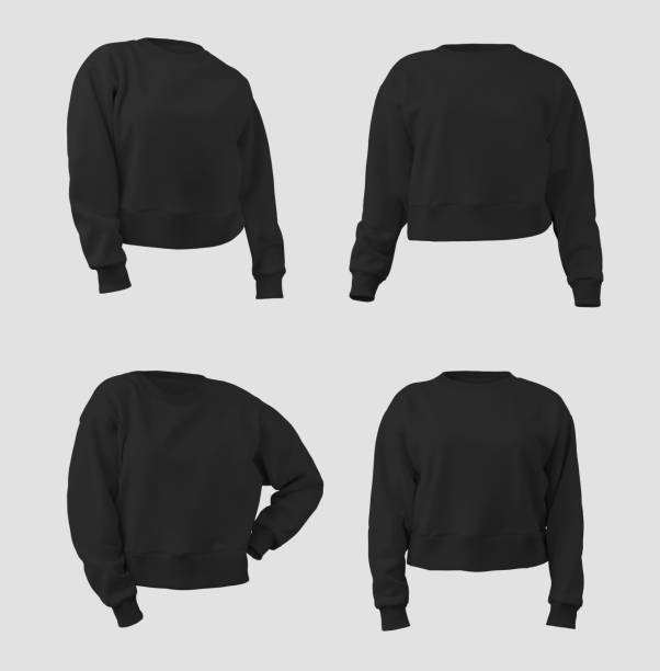 istock Black crop sweatshirt mockup 3D rendering, female longsleeve canvas bella, isolated on background. 1487694278