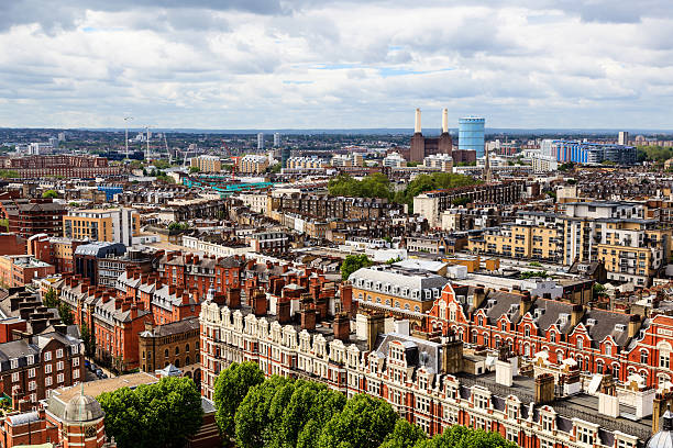 Aerial View from Westminster Cathedral on Roofs and Houses Aerial View from Westminster Cathedral on Roofs and Houses of London, United Kingdom wandsworth photos stock pictures, royalty-free photos & images