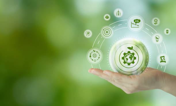 Natural climate solutions concept. Action for avoid greenhouse gas emissions and increase carbon storage in forests, grassland and wetlands. Gears and globe with leafs on nature background. concepto de soluciones climáticas naturales. medidas para evitar las emisiones de gases de efecto invernadero y aumentar el almacenamiento de carbono en bosques, pastizales y humedales. engranajes y globo terráqueo con hojas sobre fondo de naturaleza.