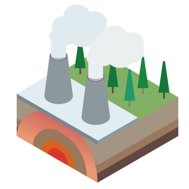 ilustrações, clipart, desenhos animados e ícones de uma ilustração isométrica simples da geração de energia geotérmica - isometric natural gas power station nuclear reactor
