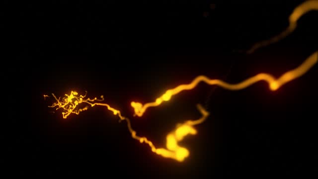 3d rendered animation of yellow electric lightning on a black background