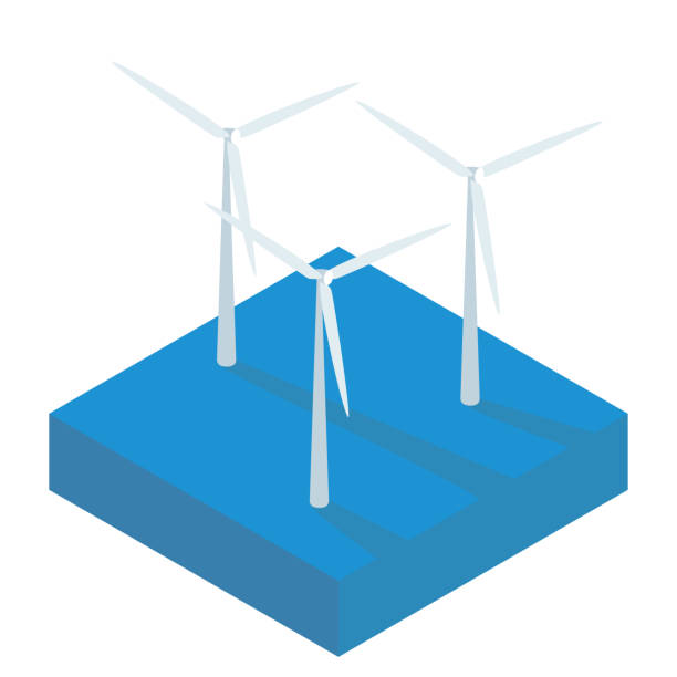 ilustrações, clipart, desenhos animados e ícones de uma ilustração isométrica simples da geração de energia eólica offshore - isometric natural gas power station nuclear reactor