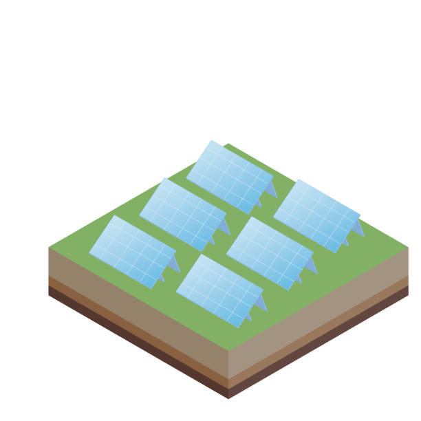 ilustrações, clipart, desenhos animados e ícones de uma ilustração isométrica simples que gera energia solar - isometric natural gas power station nuclear reactor