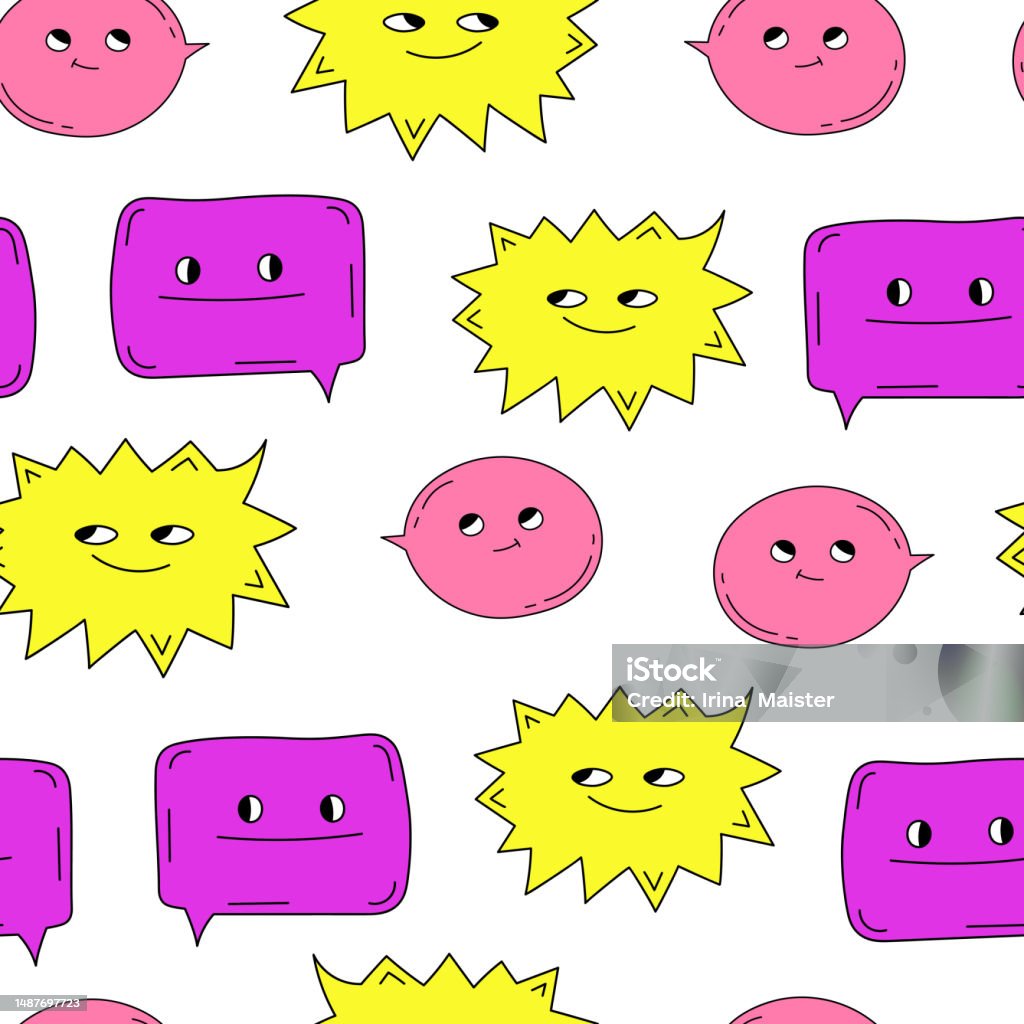Frame Pattern Cartoon Vector Decorative Seamless Pattern With Cartoon Funky Characters Pattern With ...