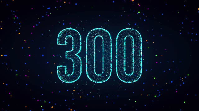 Futuristic Blue Colorful Shiny 3d Motion View Number 300 Lines Effect With Square Dots And Lines Sparkle Optical Light Flare