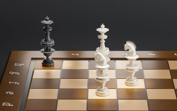 istock 3d render vintage chessboard with two knights checkmate on black background 1487698777