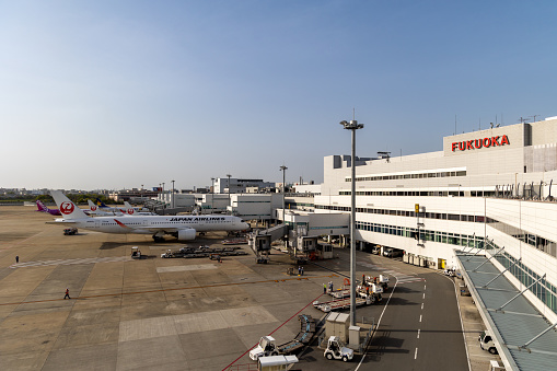 Fukuoka, Japan - April 17, 2023 : Fukuoka Airport in Kyushu, Japan. Fukuoka Airport is the fourth busiest passenger airport in Japan.