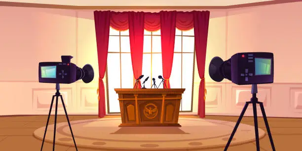 Vector illustration of Press conference room ready for interview