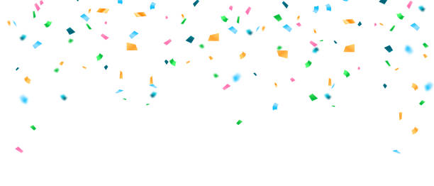 istock Colorful confetti and zigzag ribbons falling from above Streamers, tinsel vector 1487705546