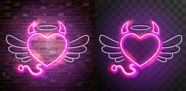 Vector illustration of vector set of figure shaped neon lamps against a dark wall background