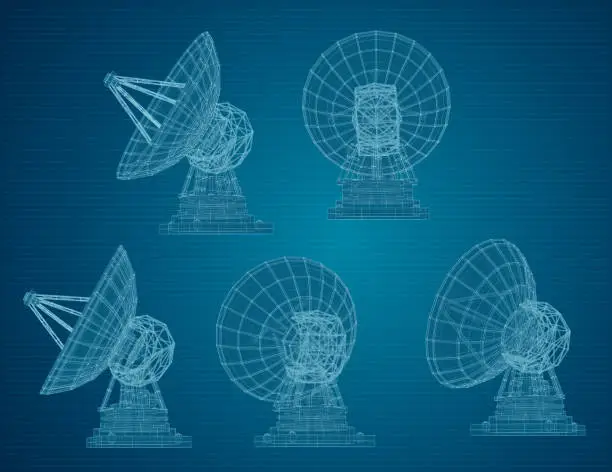 Vector illustration of vector set. Radio antenna. astronomy and space research