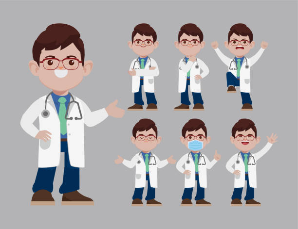 illustrations, cliparts, dessins animés et icônes de ensemble de docteur avec différentes poses - doctor pediatrician scientist medical student