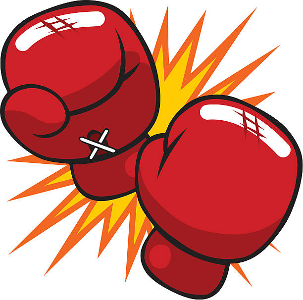 Cartoon Boxing Gloves A pair of shiny red cartoon boxing gloves throwing punches. Set against a dynamic "explosion" background. boxing glove stock illustrations