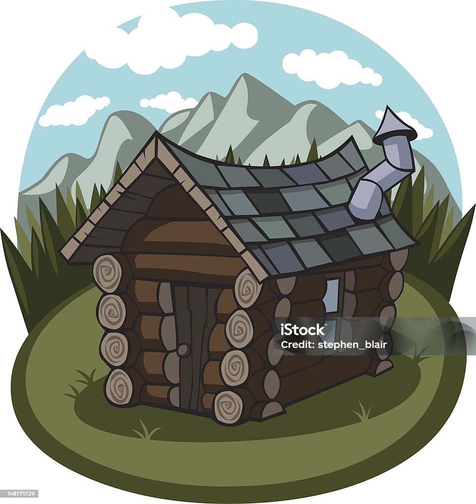 Cabaña de montaña de historieta - arte vectorial de Cabaña de madera libre de derechos