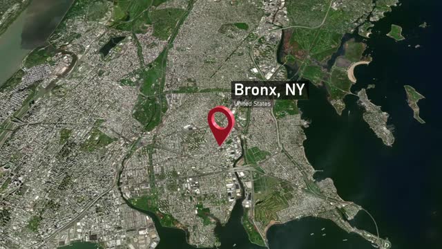 Bronx City Map Zoom from Space to Earth, New York, USA