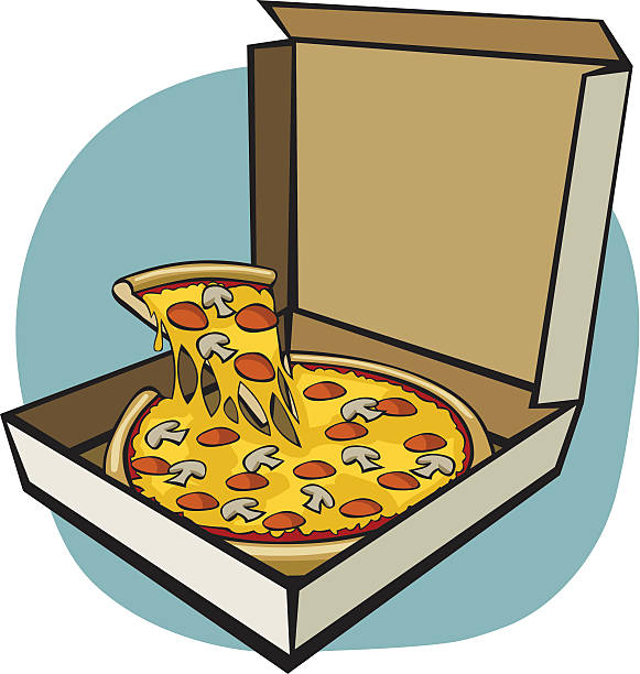 мультяшный вынос пицца - pizza pizza box cartoon take out food stock illustrations