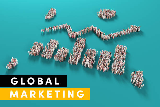 istock Global marketing text and finance graph shaped human crowd 1487718837