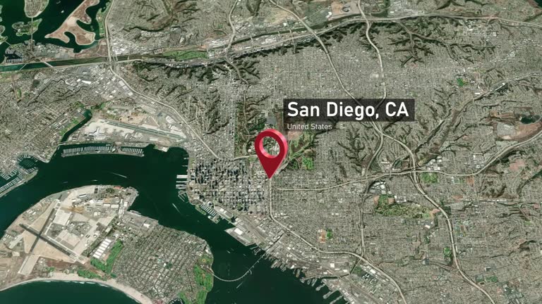 San Diego City Map Zoom from Space to Earth, California, USA
