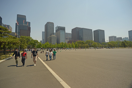 Scenery from Imperial Palace Square towards Tokyo Station and Yurakucho, taken on May 04, 2023 in Chiyoda Ward, Tokyo, Japan.