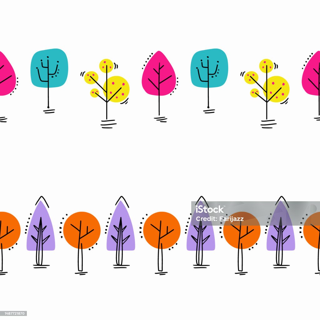 Abstract Tree Border Fun Abstract Doodle Trees Vector Seamless Horizontal Borders Set Stock ...