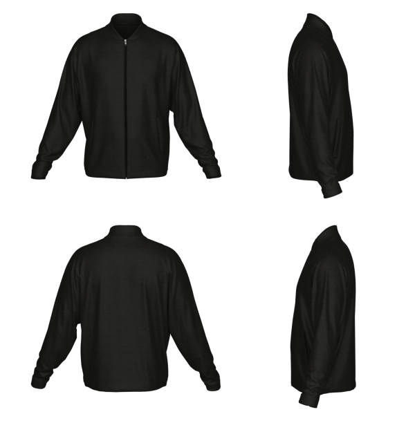 sweatshirt mit reißverschlussschablone. sweatshirt langärmlig. isoliert. schwarz - fleece coat stock-fotos und bilder