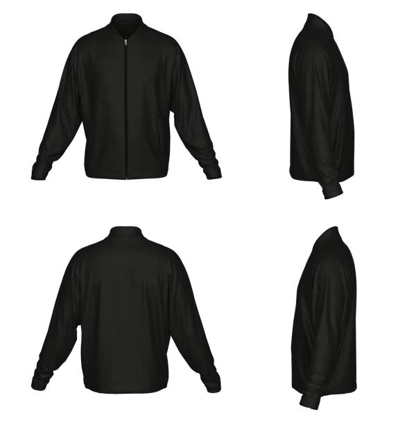 sweatshirt with zipper template. sweatshirt long sleeve. isolated. black - velo casaco imagens e fotografias de stock